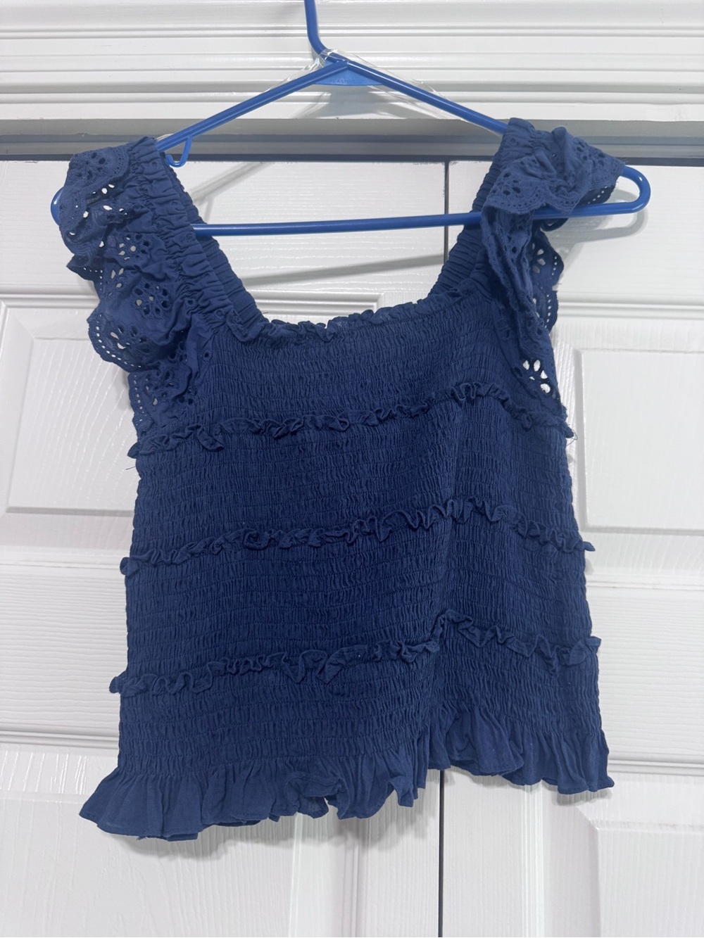 DO+BE Navy Smocked Eyelet Ruffle Tank